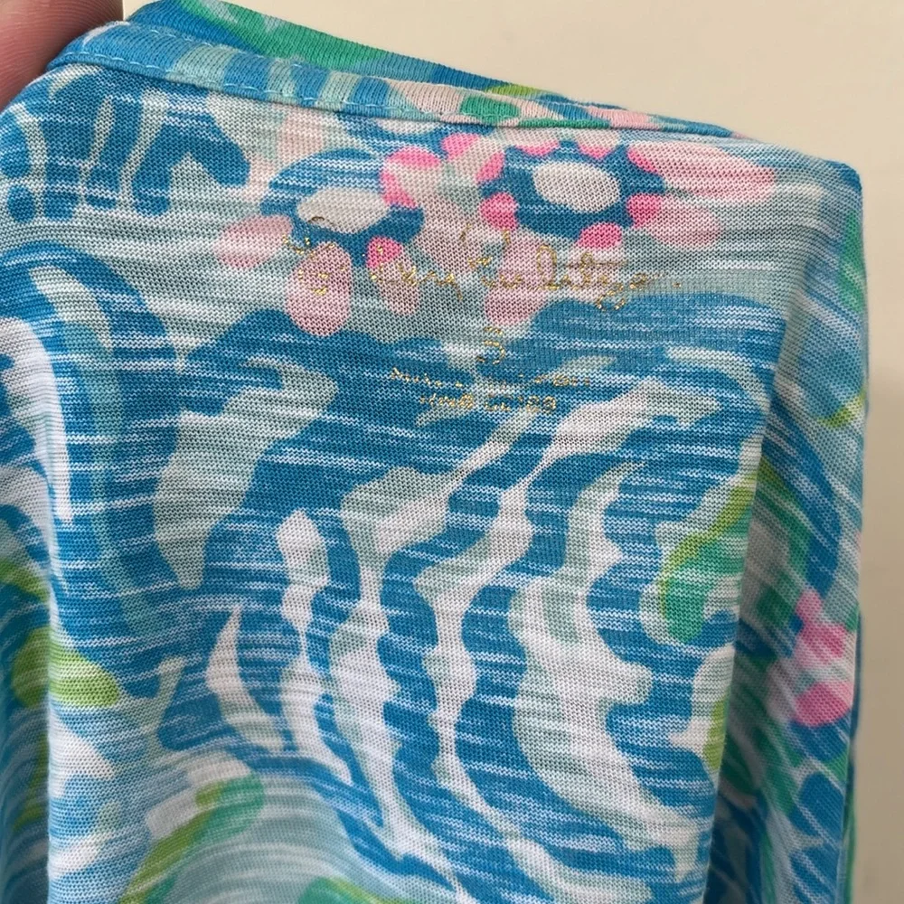 Lilly Pulitzer Etta Long Sleeve Top Blue Ibiza Aqua La Vista Size Small - Picture 7 of 8